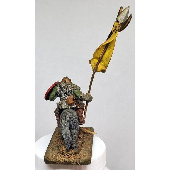 Ogre Warrior On Wolf W/ Flag Shield Miniature Figurine Statue On Stone Slab - Picture 3 of 10